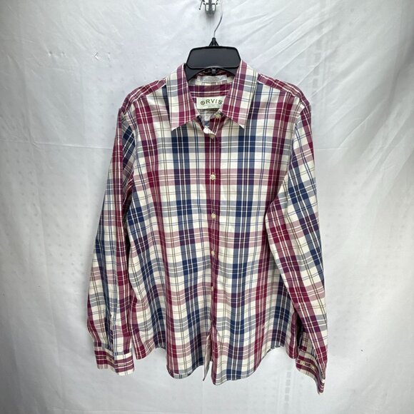 Orvis Wrinkle Free Plaid Button Down Shirt Men's Large Red Blue Check Western - Picture 4 of 10